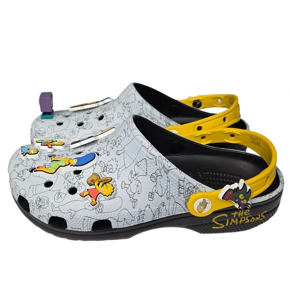 Crocs The Simpsons Classic Clogs Men 8 Women 10 White Jibbitz Charms Slip On NEW